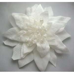 NEW White Velvet Poinsettia Hair Flower Clip and Pin Brooch, Limited.