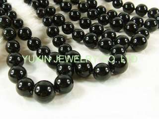 YSS261 Natural black agate onyx round beads necklace  