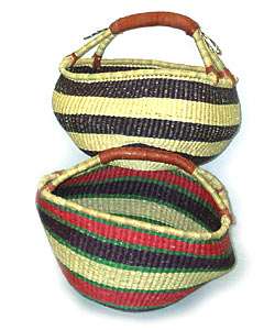Set of 3 Straw Traditional Tribal Baskets (Ghana)  
