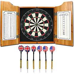 All American Solid Pine Dart Board and Cabinet  