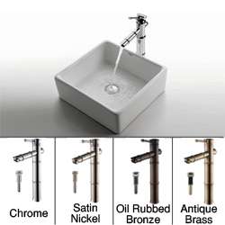 Kraus Square Sink and Bamboo style Bathroom Faucet  