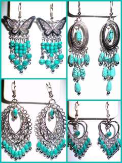Beaded Turquoise Silver Chandelier Earrings * U Pick  