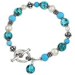   Life Silverplated Teal Glass/ Turquoise Bracelet  