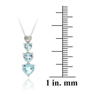 925 Silver 2.25ct Blue Topaz & Diamond Heart Necklace & Earrings Set