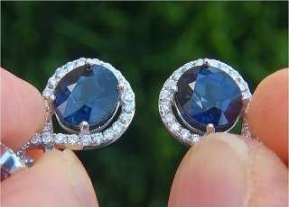 Estate 4.20 Carat Natural Blue Sapphire Diamond Earrings Solid 14k 