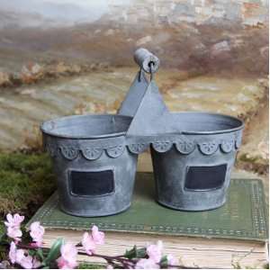  Shabby Cottage Chic Scalloped Tin Bucket Home Decor