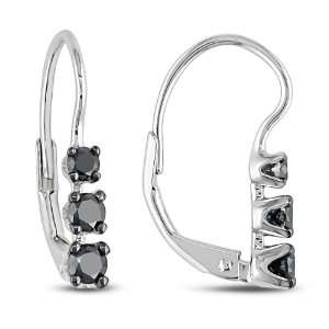    Sterling Silver 1/2 CT TDW Black Diamond 3 Stone Earrings Jewelry