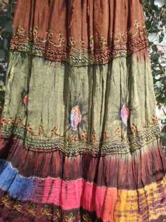 NEW Long Skirt Tie Dye Tiered Embroidered Boho Gipsy Hippie Peasant S 