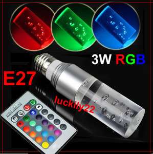   3W E27 RGB Cyclinder Crystal LED Light Bulb Remote Control 16 Color