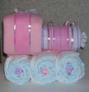 DIAPER CAKE DUO ~ TRAIN & BASSINET ~ GIFTS BY JAYDE  