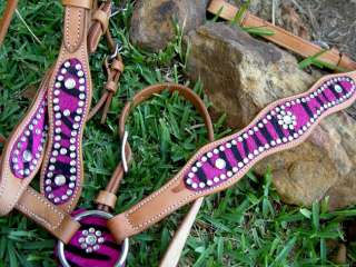 BRIDLE BREAST COLLAR WESTERN LEATHER HEADSTALL PINK  