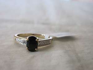 Genuine Black Sapphire 1.5 Carat Solitaire w/ Genuine Diamond Ring 