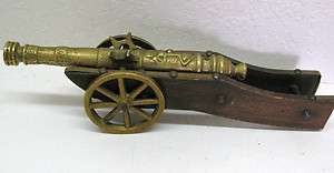   Miniature Replica Vintage 1651 War Cannon Solid Brass on Wood Carriage