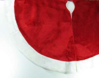   Christmas Red Tree Skirt 48 Diam. w/White Faux Fur, velcro strips