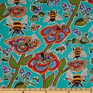  44 Wide The Bees Knees Bees and Violets Teal Fabric By 