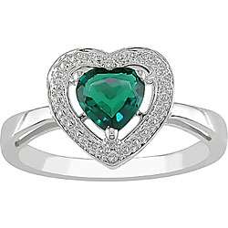 10k Gold Created Emerald and Diamond Heart Ring  