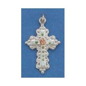  Sterling Silver Cloisonne Cross Pendant, 7/8 inch Jewelry