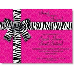  Zebra Bow On Pink Damask Invitations Health & Personal 