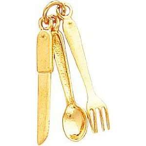  14K Yellow Gold 3D Knife Fork & Spoon Charm Jewelry