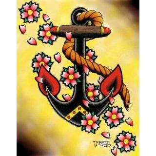 Anchor and Flowers by Tyler Bredeweg Tattoo Art Canvas Giclee Print