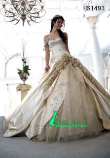 Champagne ivory white Wedding dress/bride gowns SZ8 18  