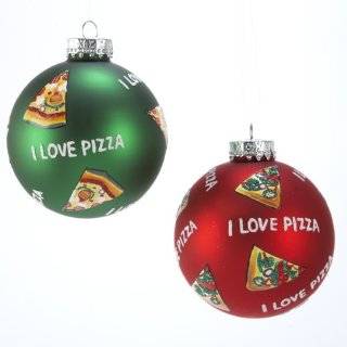 Set of 2 Pizza Shop I Love Pizza Glass Ball Christmas Ornaments 3.25 