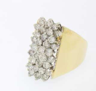 14k Solid Gold Elongated Diamond Cluster Ring Large  