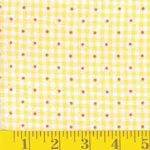  45 Wide Daisy Print Gingham Yellow Fabric By The Yard 