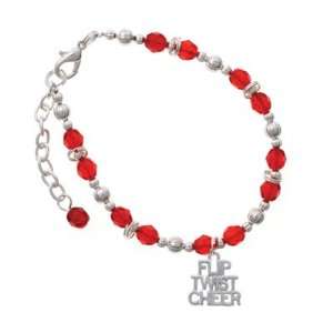  Flip, Twist, Cheer Red Czech Glass Beaded Charm Bracelet 