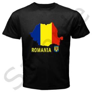 Romania Romanian Flag Map Emblem Black T shirt  