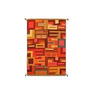  NOVICA Wool rug, Labyrinths of Fire (6x8.5)