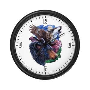  Wall Clock Bear Bald Eagle and Wolf 