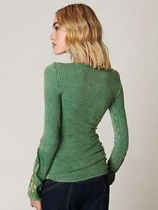   Newbie Long Sleeve Lace Crafted Cuff Thermal Top Kelly Green  