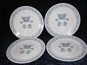 Corelle BLUE HEARTS Dinner Plates 10 1/4   Set of 4   Excellent 