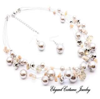   Illusion Pearl Necklace Set Elegant & Chunky Costume Jewelry  
