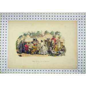    Antique Colour Print View Camp Tea Party Music 1854