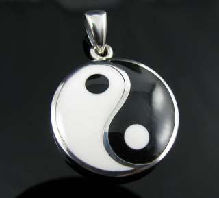 925 Sterling Silver Black and White Yin Yang Pendant   