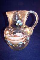Victorian Hand Painted Enameled Blown Glass Pitcher  