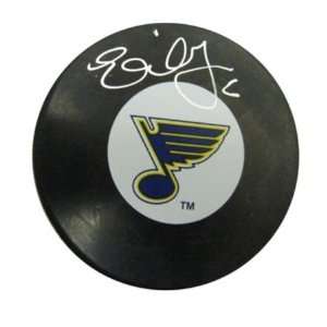 Erik Johnson Signed Hockey Puck Blues Logo