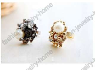 Fashion Dazzling Crystal Butterful Flower Imitate Pearl Rings  