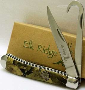 Elk Ridge Camo 2 Blade Guthook Trapper Hunting Folding Pocket Knife 
