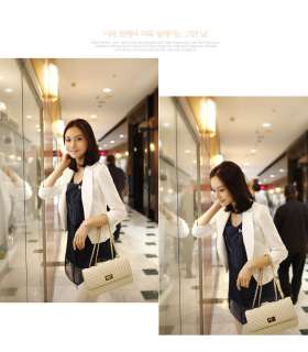 New Korea Womens Casual Slim Cropped Sleeve Suits OL Lady Blazer 