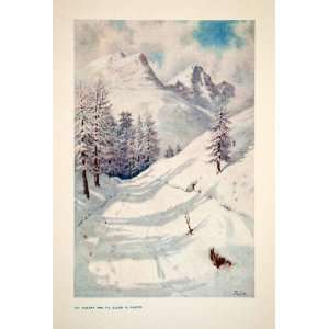 1907 Color Print Piz Albana Julier Winter Landscape Switzerland Swiss 