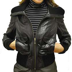 Stone Mountain Womens Oversize Knit Collar Leather Jacket   