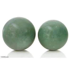    NOVICA Green quartz balls, Happy Hope (pair)