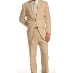 Ferrecci Mens Taupe Striped Linen Suit  