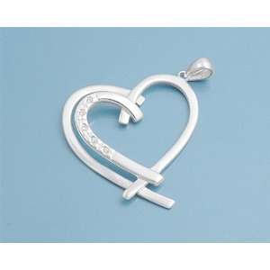  Sterling Silver Pendant   Stranded Heart   Clear Cubic 