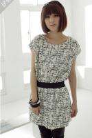 Beatiful Slim Waist Plaid Short sleeved Tops Mini Dress  