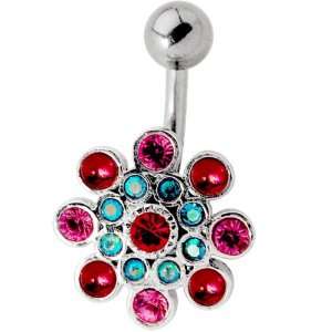  Modern Girl Flower Multicolor Gemstone Belly Button Ring Jewelry