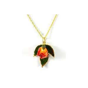    REAL FLOWER Natural Rose Pendant Necklace in Orange Jewelry